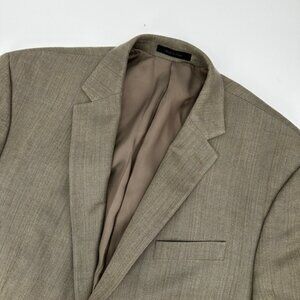 Lauren Ralph Lauren Men 48L Silk Wool Blazer Tan Herringbone Sport Coat Button